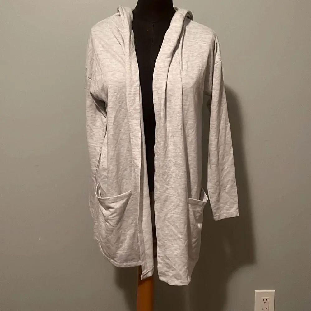 Como Blu Women's Heather Gray Open Front Hooded Cardigan Sweatshirt